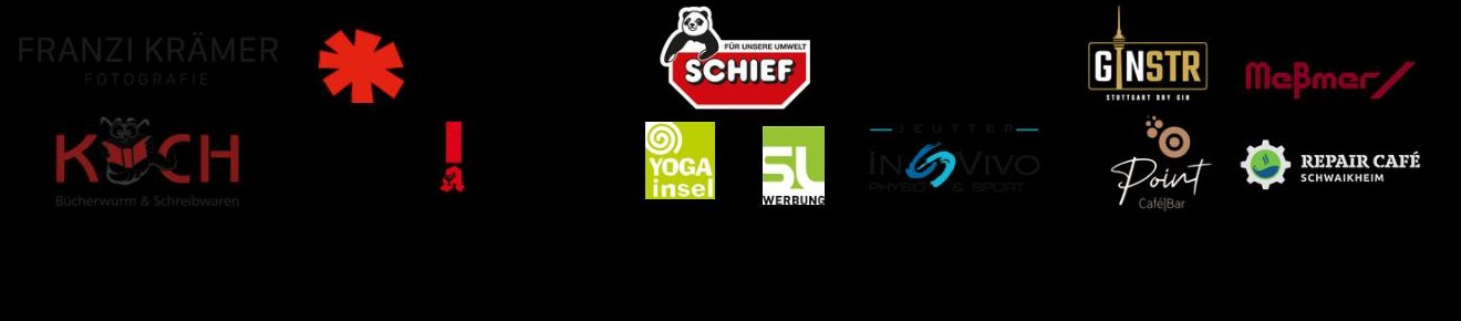 Sponsoren des Sonnendeck Festivals: Franzi Krämer Fotografie, KOCH, Björn-Steiger-Stiftung, SCHIEF, Yogainsel, 5L Werbung, InVivo, GINSTR, Point, Maßmar, Repair Café Schwaikheim